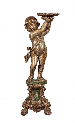  Putto candle holder in silvered wood - Venezia Louis XVI -18th century
